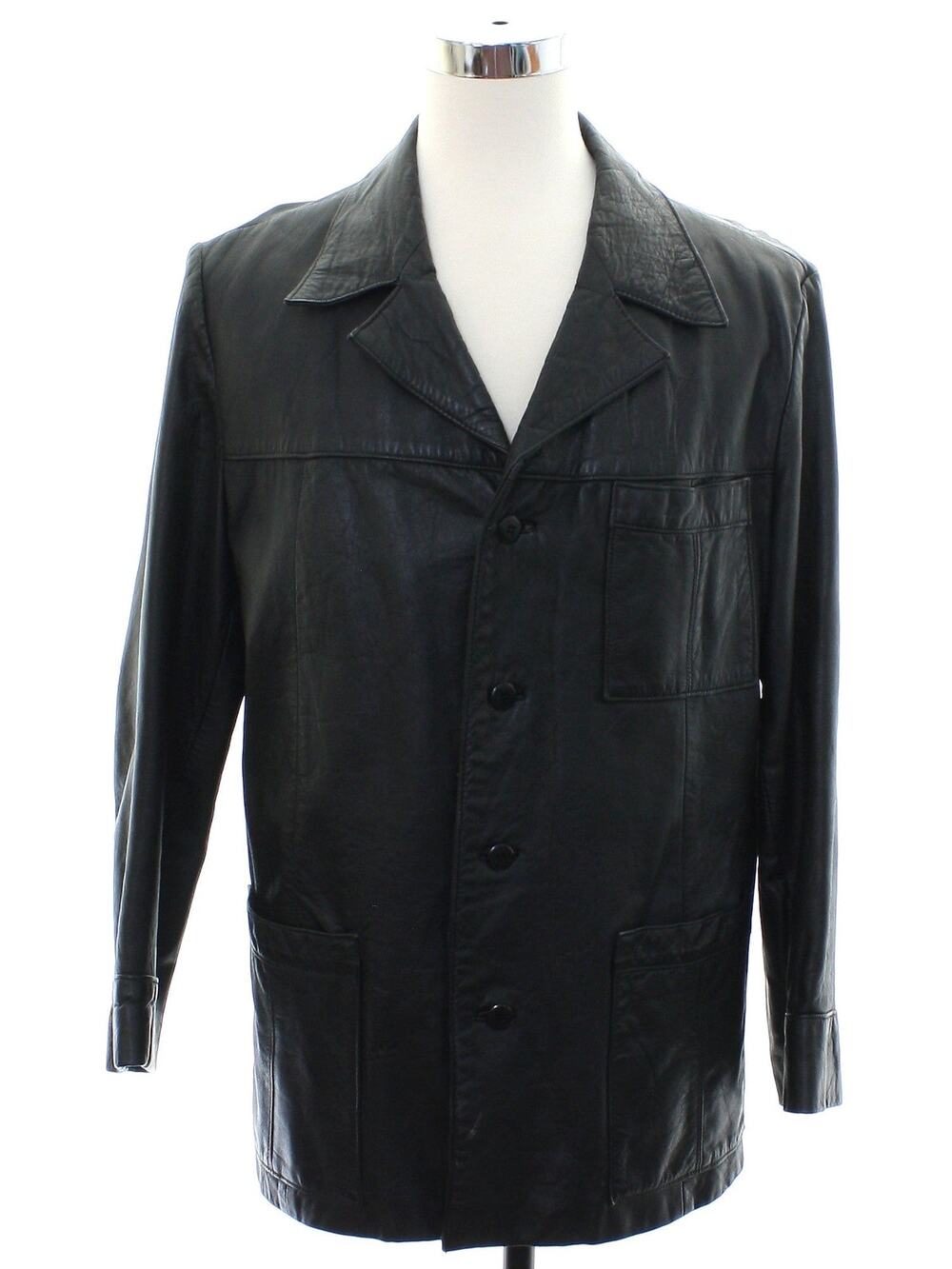 Vintage 80s Black Leather Jacket Men's Large 42 Chest Echtes Leder